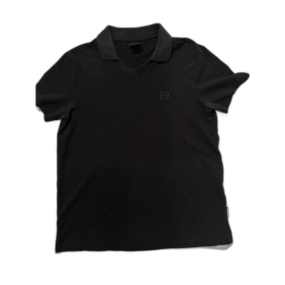 AX Armani Exchange Polo Top for Men V Neck Short Sleeves Collared Sz L Black - Picture 4 of 9